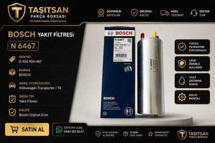 7H0127401B BOSCH 0450906467 YAKIT FİLTRESİ (MAZOT) TRANSPORTER T5 T6 1.9 / 2.0TDI / BITDI TOUAREG 2.5TDI AXB AXC AXD AXE BAC BLJ BL