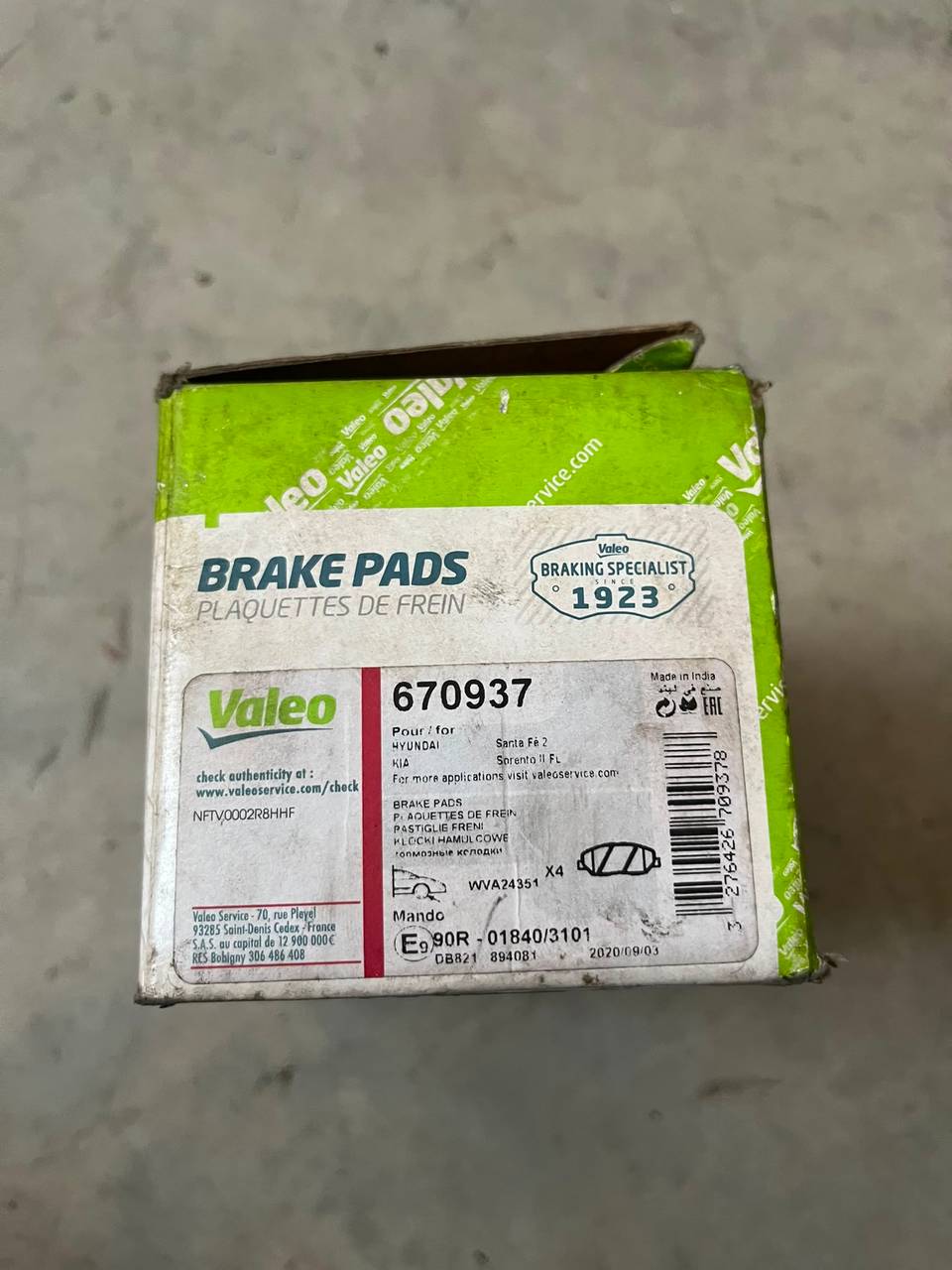 581012BA10 Hyundai Santa Fe Ön Fren Balata 2006-2015 — VALEO OEM Parça